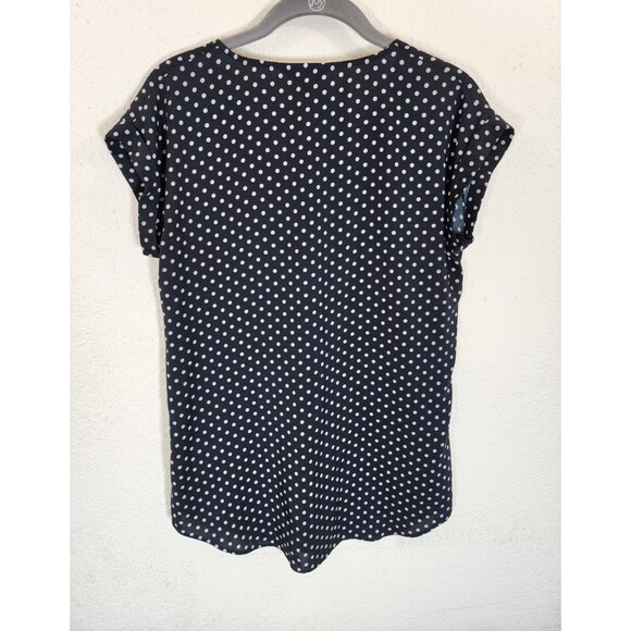 Express Blouse Top Small Black White Polka Dot Zip V-Neck Short Sleeve High Low - Picture 3 of 7